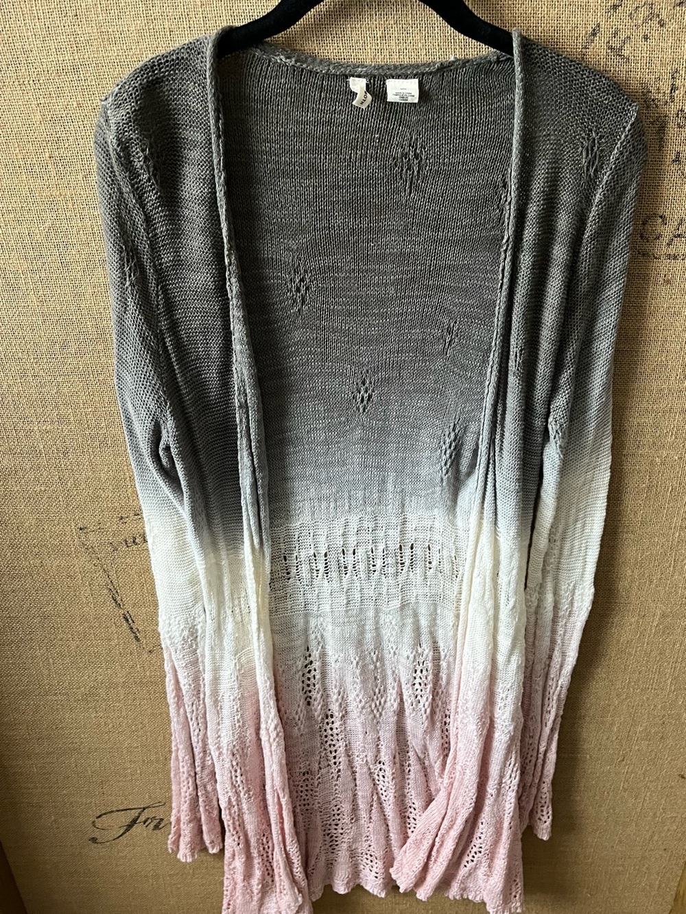 Gray to Pink Ombre Open-Front Knit Cardigan by Moth from Anthropologie